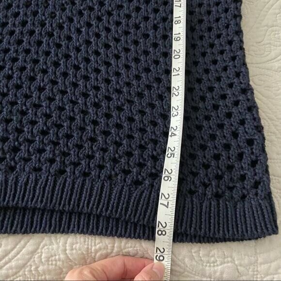 Ann Taylor Crocheted V-Neck Cotton Sweater Navy Women's Large - Picture 9 of 9